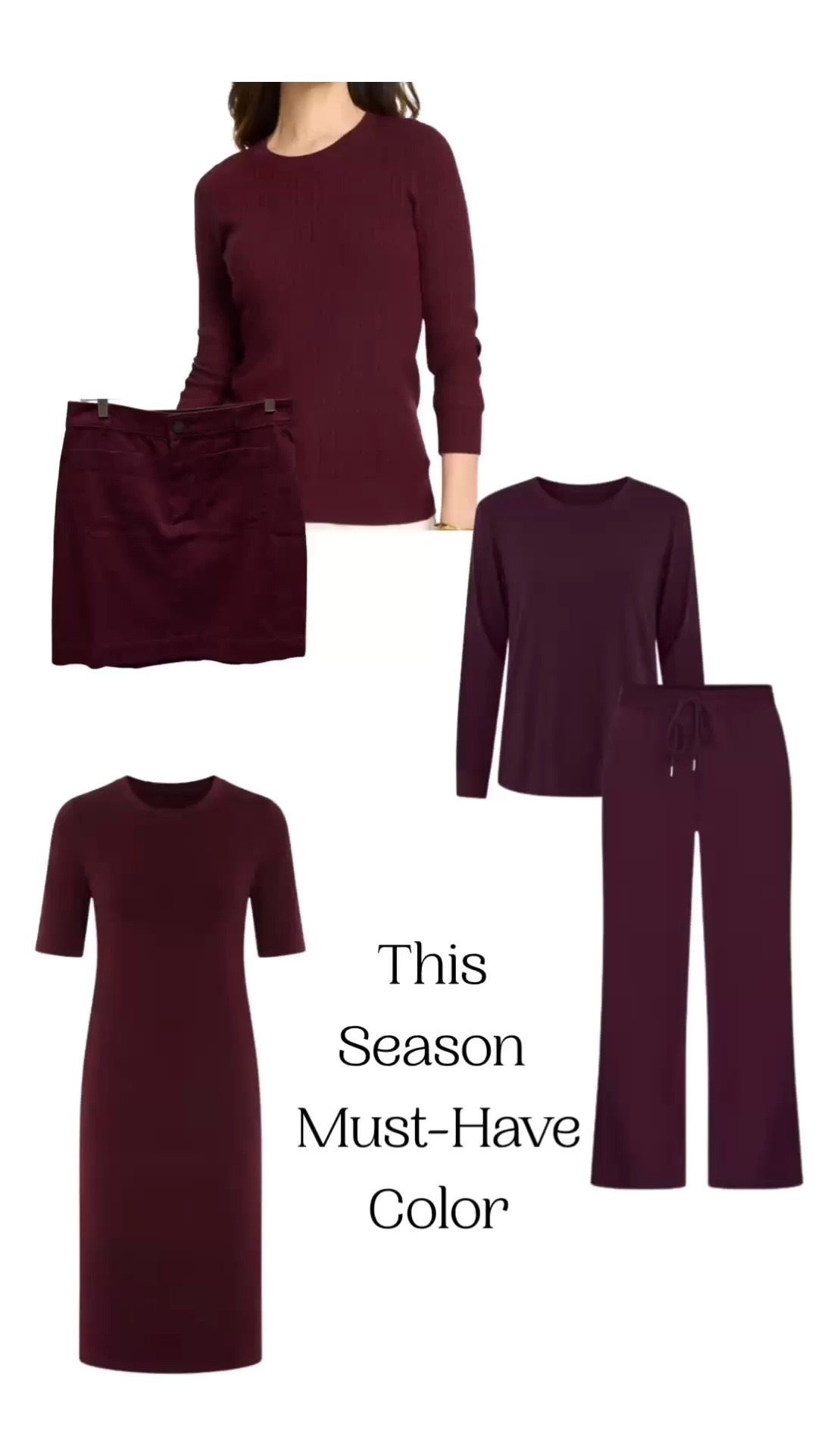 🍷 This Season’s Must-Have Color

Call it wine, cabernet, burgundy or merlot—this rich color family is everywhere for fall, and I’m loving it! 

I styled these looks monochromatically to show just how gorgeous these tones can be from active ➡️ casual ➡️ dressy.

👟 Matching set + sneakers
🤎 Sweater + skirt + rich brown boots
✨ Fitted dress + heels

My skirt was a LOFT Outlet find and is available in store only, but I’ve tagged similar options.

And remember—you definitely don’t have to wear this color head-to-toe! Each of these pieces can mix beautifully with things you already have in your wardrobe to create so many different outfits. That’s the beauty of shopping intentionally—finding pieces that don’t just make one outfit.

I’ve linked these looks plus a few more finds in this gorgeous fall color, so you can choose the pieces that work with your wardrobe. 🛍️

Which look are you—active, casual or dressy?

#FallStyle #FallFashion #BurgundyStyle #WineColor #AutumnStyle #MonochromaticStyle #LTKStyle #PersonalStyle #Talbots #LOFT

#LTKootd #LTKOver40 #LTKPetite