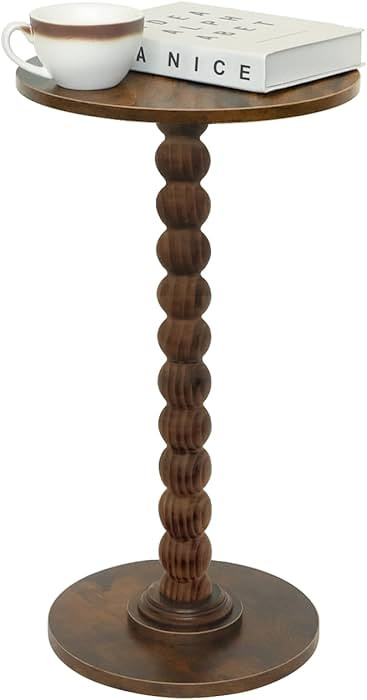 Round Side Table Modern Accent Nightstand Small Drink Table with Solid Wood Leg, Rustic Brown | Amazon (US)