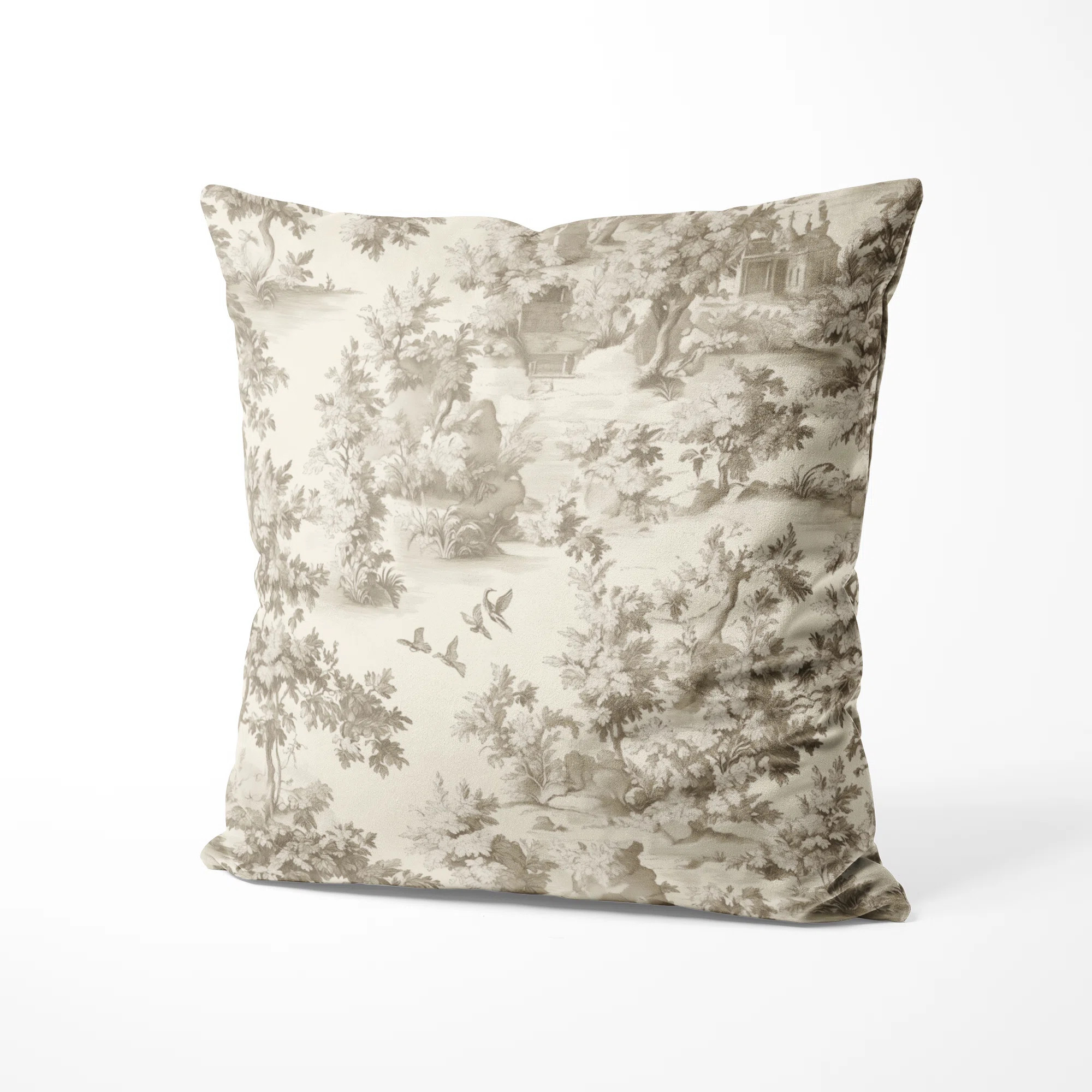 French Country Decorative Cushion - Beige Neutral Toile Printed Throw Pillow | Wayfair North America
