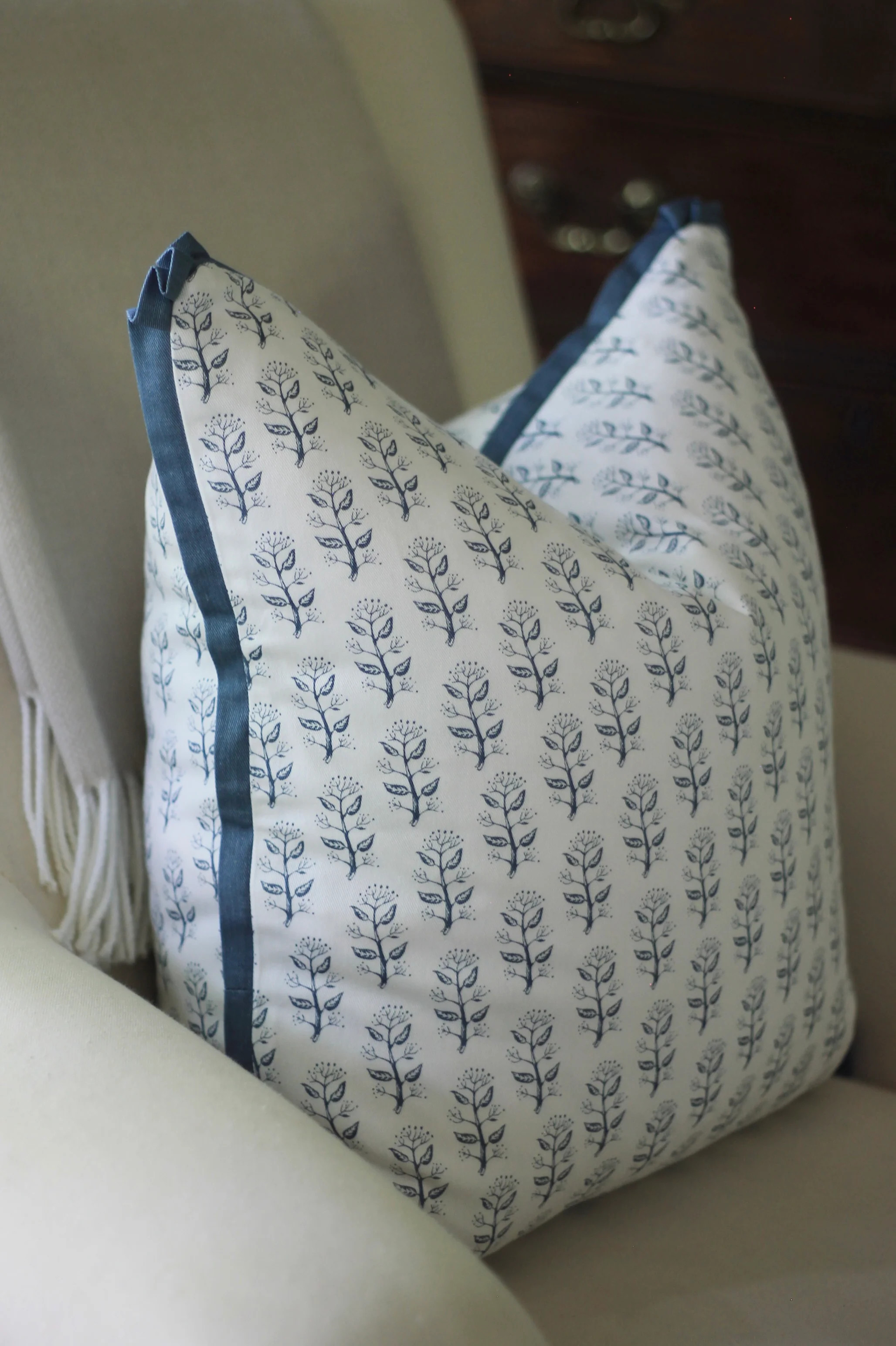 Privet Sprig Pillow Covers in Navy | 3 sizes | JSH Home Essentials