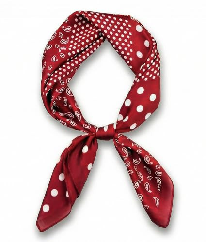 corciova Red Bandana Style Square Scarf, 27.5 x 27.5 in, Polyester Satin Feel, Paisley & Polka Dot Patchwork Neck Hair Head Wrap | Amazon (US)