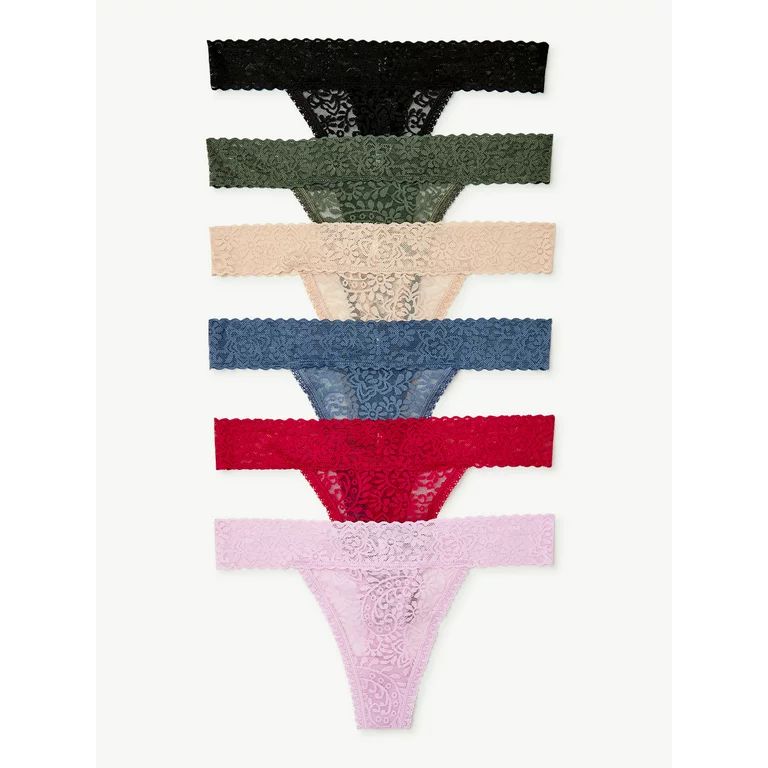 Joyspun Women's Stretch Lace Thong Panties, 6-Pack, Sizes S to 2XL - Walmart.com | Walmart (US)
