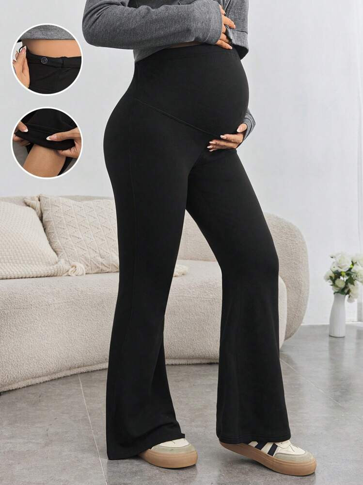 SHEIN Maternity Comfortable Skinny Flare Pants, Adjustable High Waist Extra Long Pregnancy Leggings | SHEIN