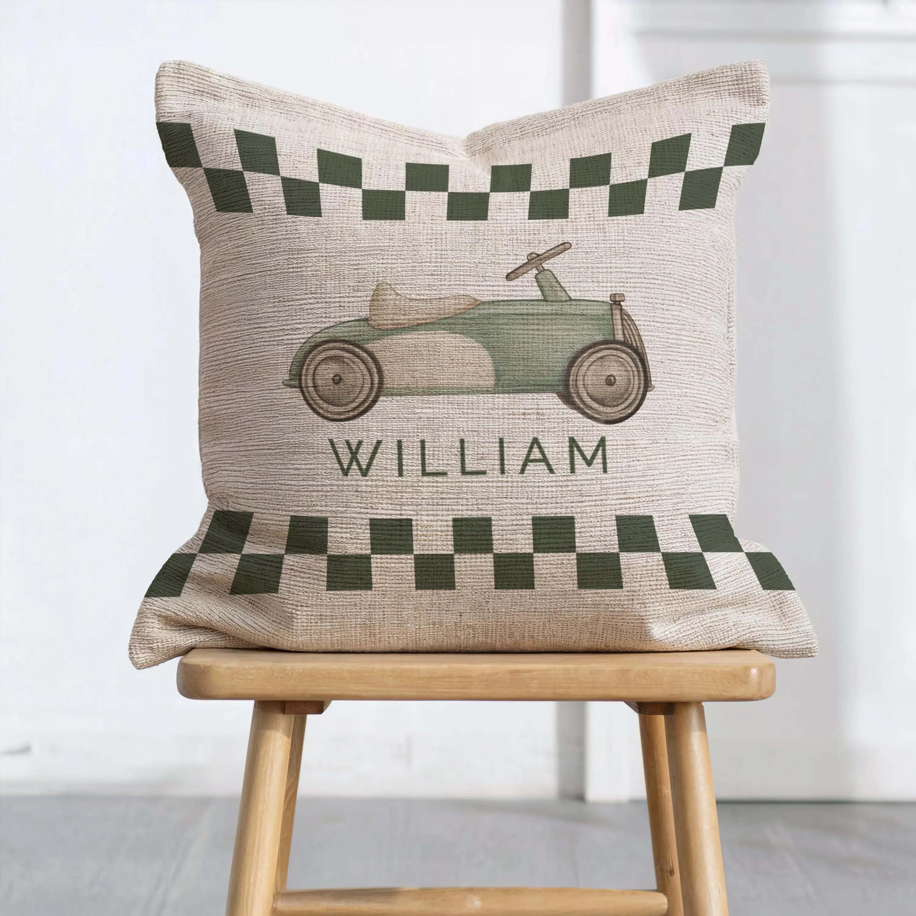Woven pillow vintage race car boy nursery decor kids room | Etsy (Global)