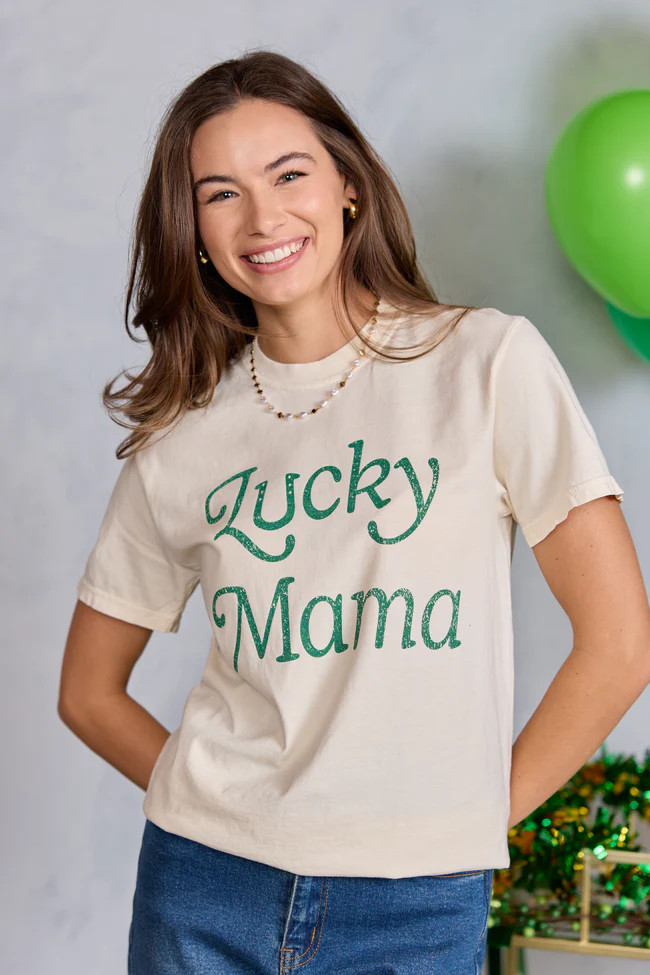 Lucky Mama Ivory Graphic Tee SALE | Pink Lily