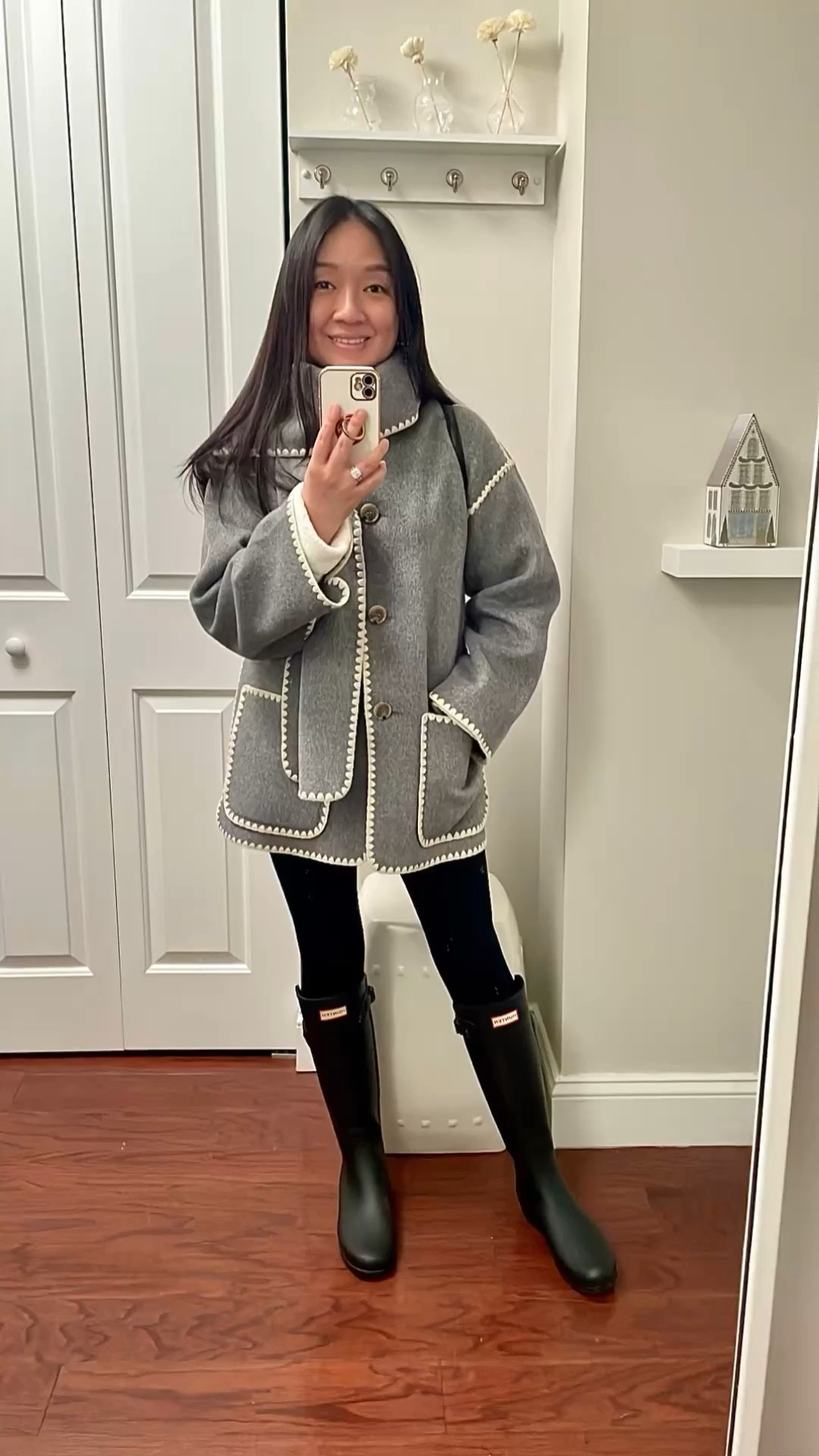 Quince double-faced merino wool scarf coat in size XS. It's an oversized fit so I wish they offered size XXS. However, I still love how it looks. Note that I'm wearing an oversized sherpa pullover underneath it. This is a thin coat better suited to fall or climates with warmer winter temperatures. Today was 50 degrees so I finally wore it out.

I'm 5' 2.5" and 118 pounds.

#LTKOver40