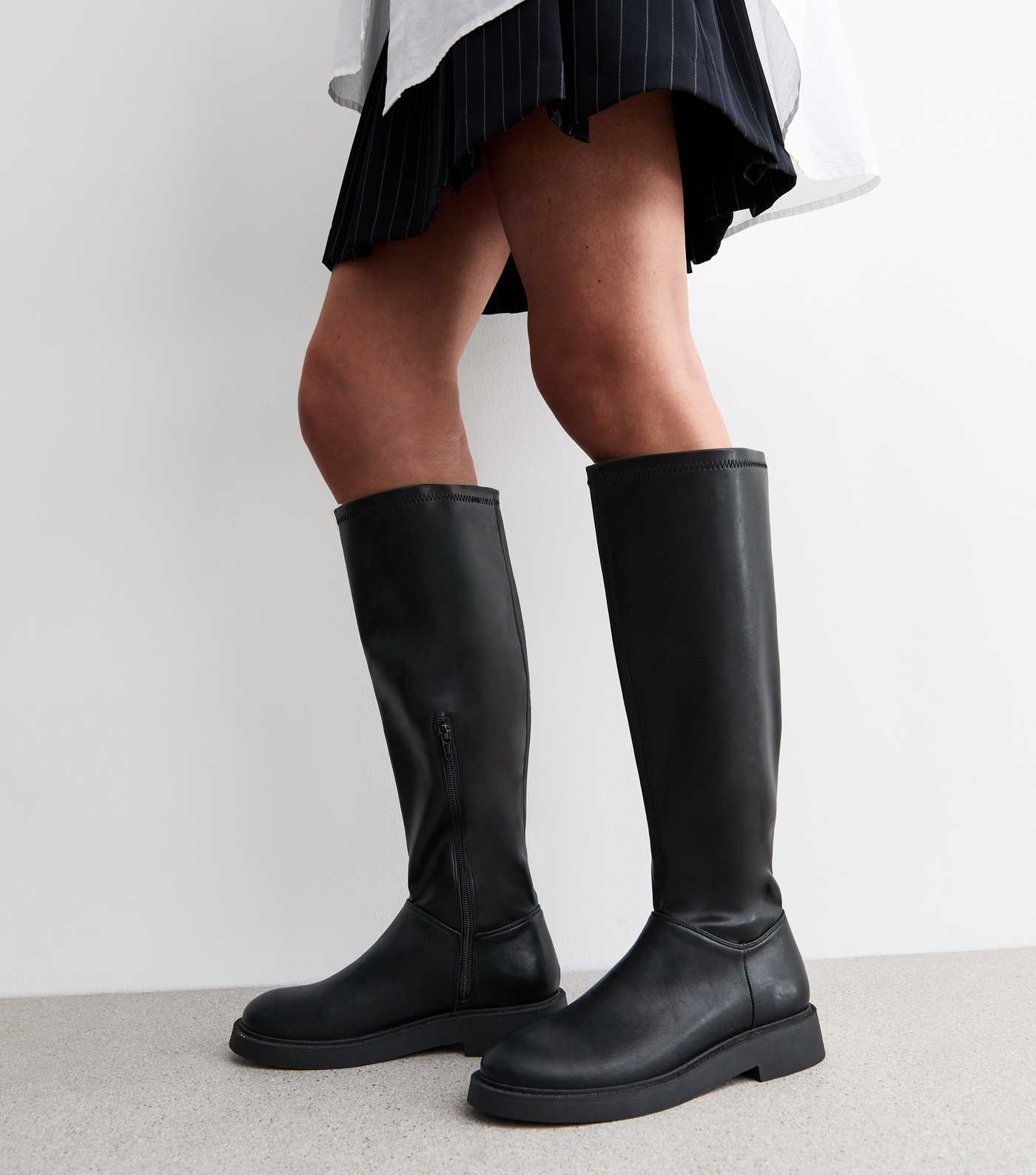 Black Leather-Look High Leg Boots | New Look | New Look (UK)