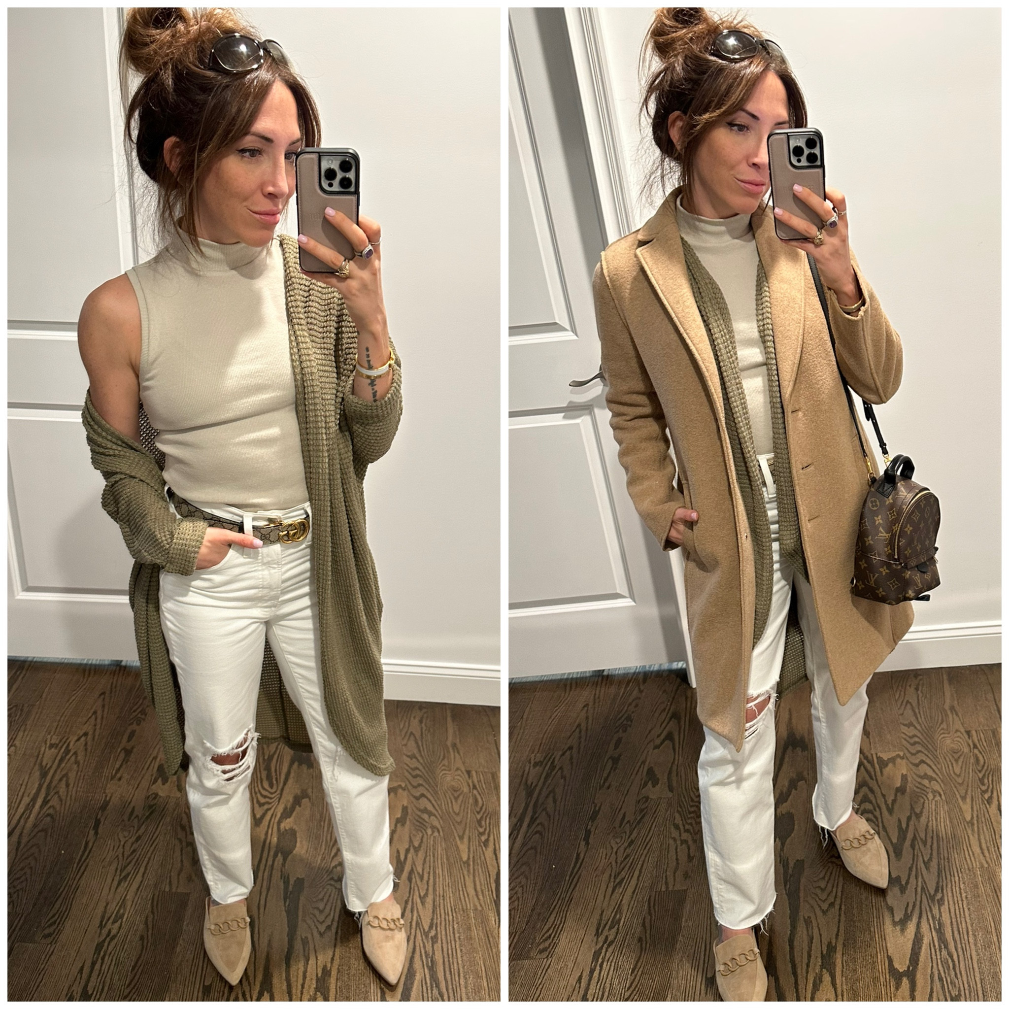 Easter outfit

White jeans, beige mock neck tank, white jeans, Gucci monogram belt, tan mules, sage green long cardigan, tan wool peacoat, Louis Vuitton Palm Springs mini

#LTKSeasonal #LTKFind #LTKstyletip