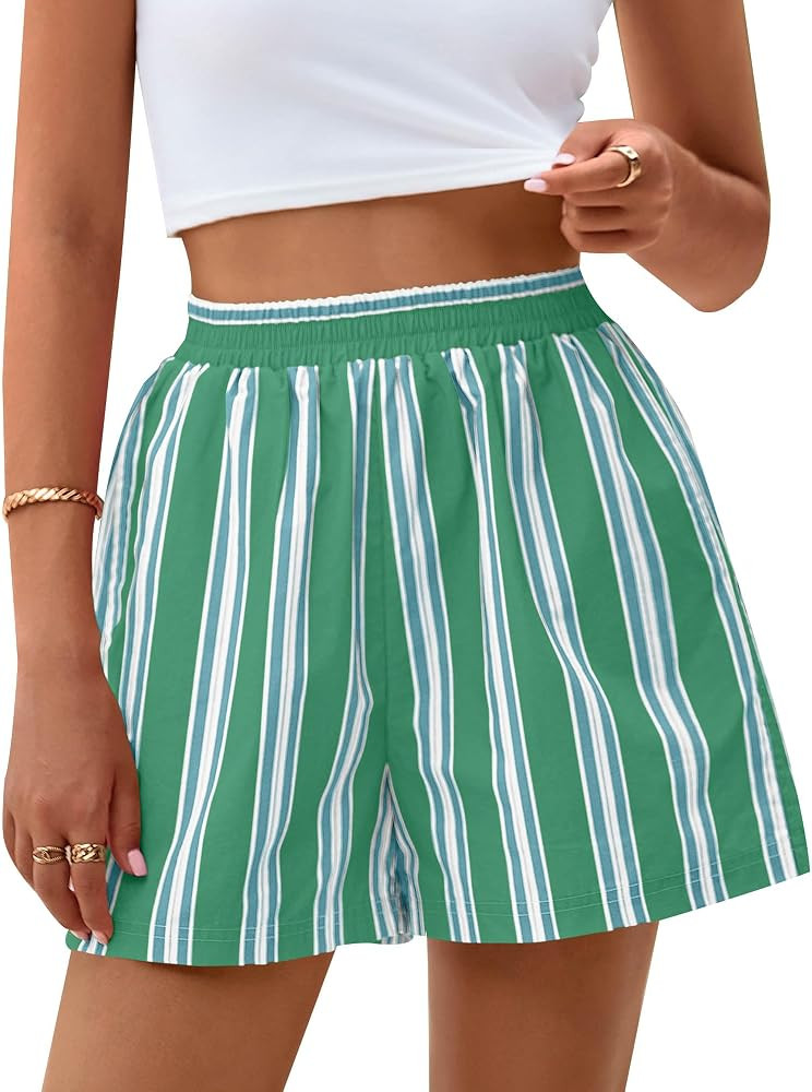PRETTYGARDEN Boxer Shorts for Women 2025 Spring Striped PJ Y2K Casual Cotton Pajama Summer Lounge... | Amazon (US)