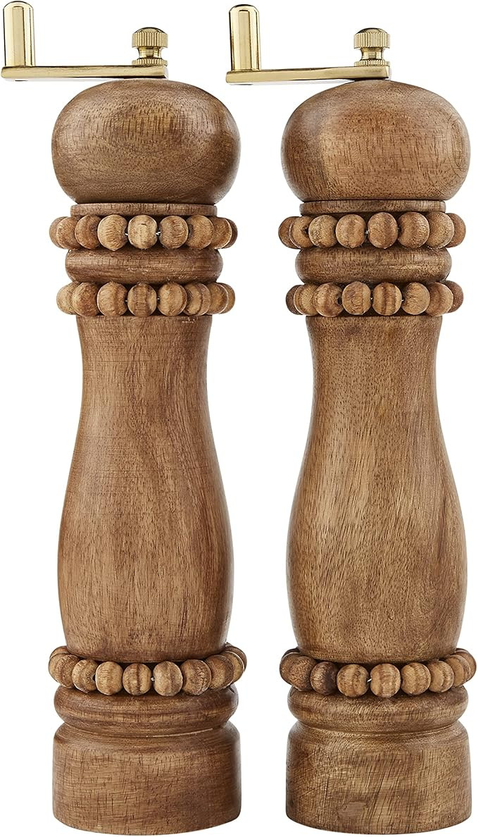 Mud Pie, Brown, Wooden Beaded Salt & Pepper Grinder Set, 9.25", 9 1/4" | Amazon (US)