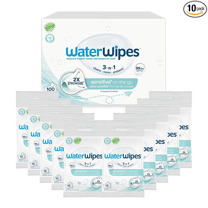 WaterWipes Sensitive+ On The Go Wipes, 3-In-1 Cleans, Cares, Protects, 99.9% Water, Unscented & H... | Amazon (US)