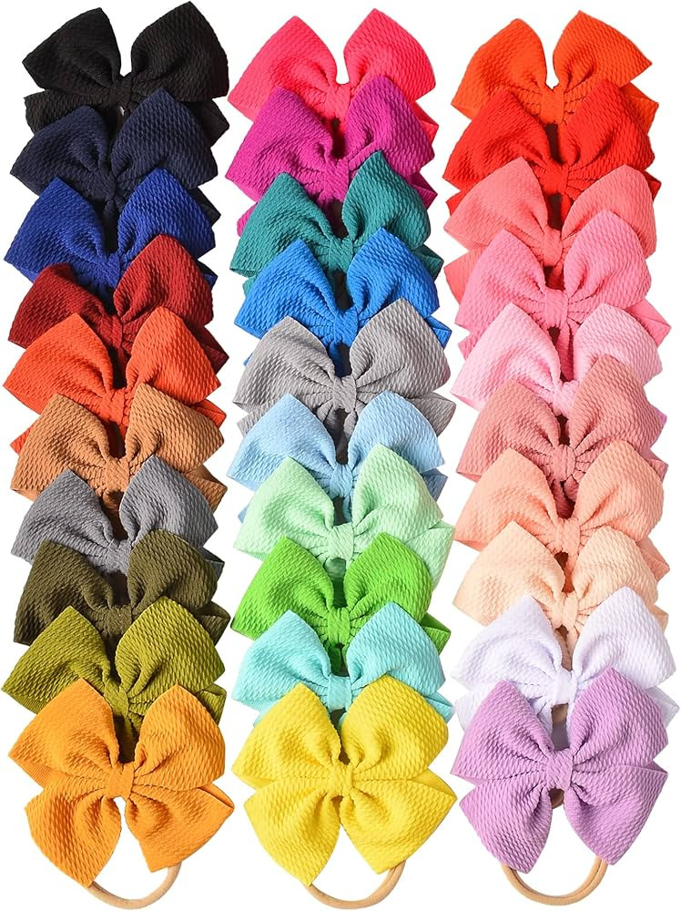 Prohouse 30 PCS Big Bows Baby Nylon Headbands Hairbands Hair Bows Elastics for Baby Girls Newborn... | Amazon (US)