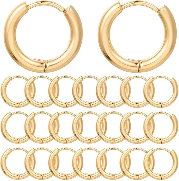 SUNNYCLUE 1 Box 24Pcs 18K Gold Plated Hoop Earrings Huggie Earring Hooks Stainless Steel Ear Hoop... | Amazon (US)