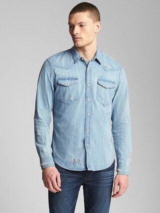 Distressed Denim Western Shirt in Slim Fit | Gap (US)