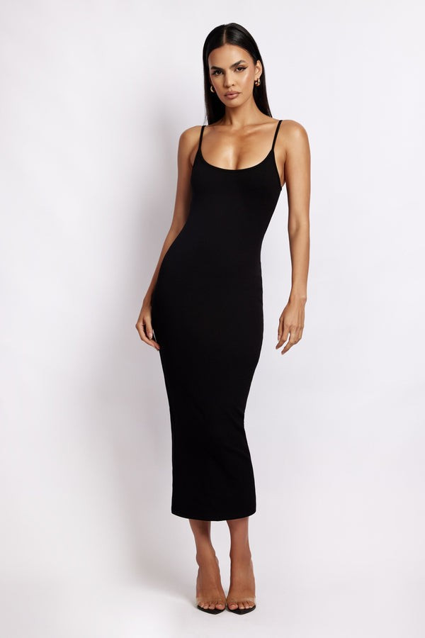 Alexis Ribbed Cami Midi Dress - Black | MESHKI US