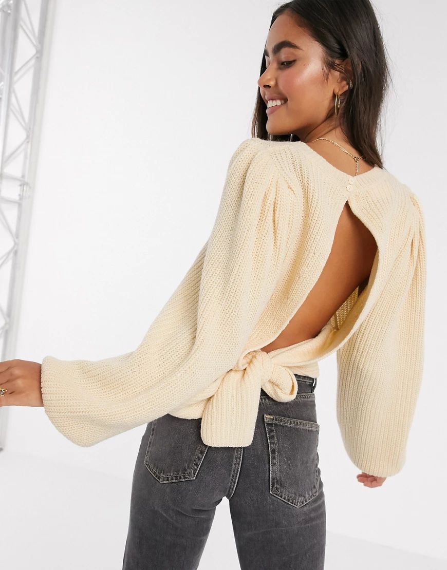 ASOS DESIGN chunky tie back jumper-Cream | ASOS (Global)