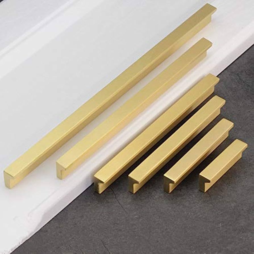 Brushed Brass Kitchen Cabinet Handles and Knobs L Shape Drawer Pulls Gold Cupboard Door Handles B... | Amazon (UK)