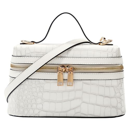 Crossbody Bag for Women Small Quilted Box Crossbody Purse Designer Leather Top Handle Handbag with Adjustable Shoulder Straps (White) | Amazon (US)