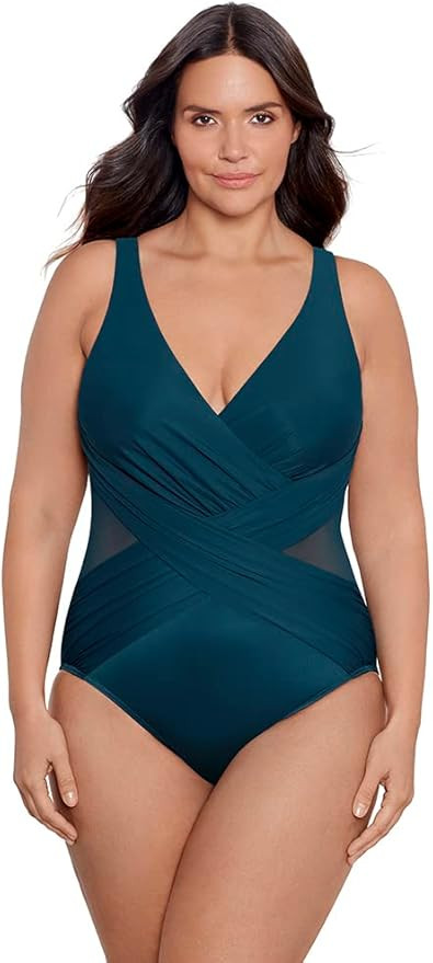 Miraclesuit Women's Plus Size Swimwear Illusionists Crossover Soft Cup Tummy Control One Piece Sw... | Amazon (US)