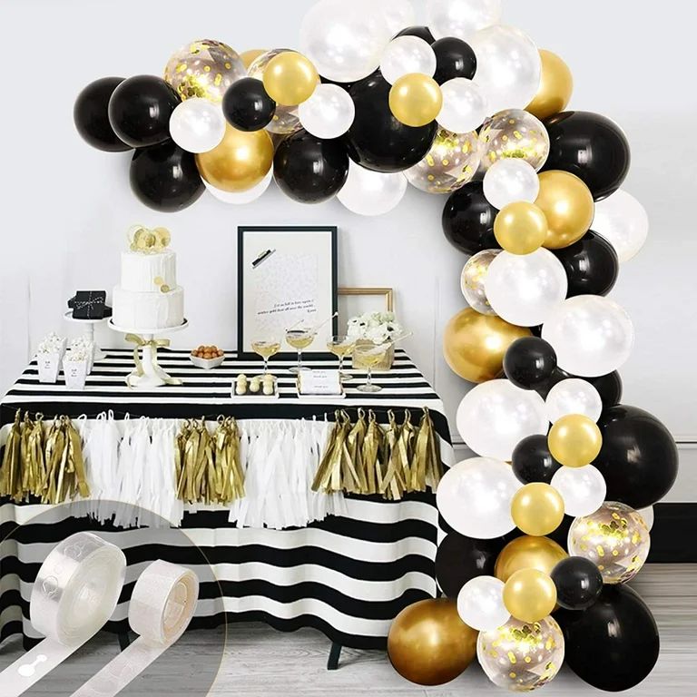 Black Gold Balloon Garland Kit, 100Pcs White Gold Confetti and Metallic Chrome Latex Balloons for... | Walmart (US)