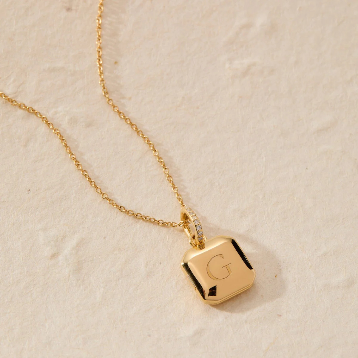 Square Mini Locket Necklace with Pavé Jump Ring | Tiny Tags (US)