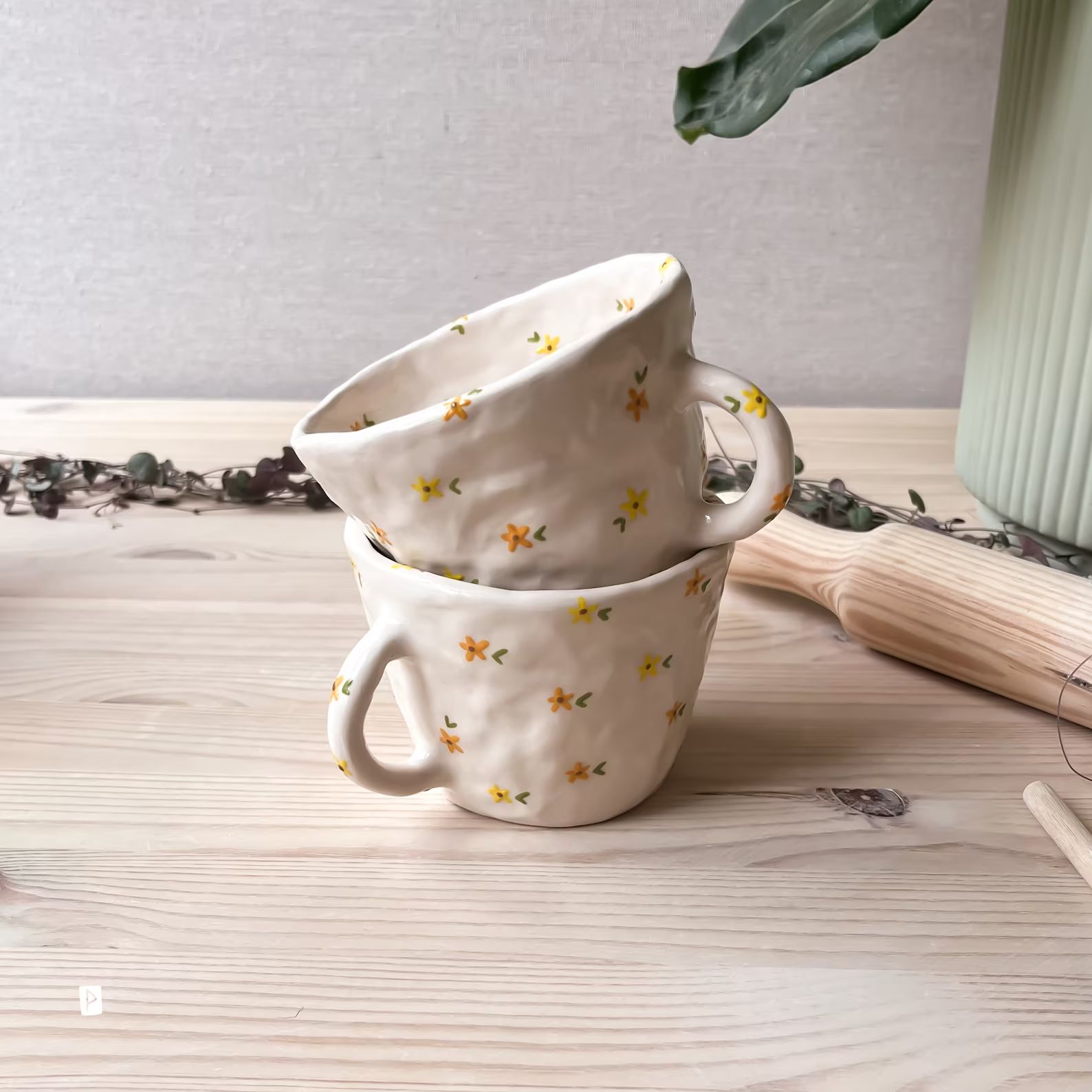 Flowers Mug Handmade Coffee Mug Ceramic Mug - Etsy | Etsy (US)