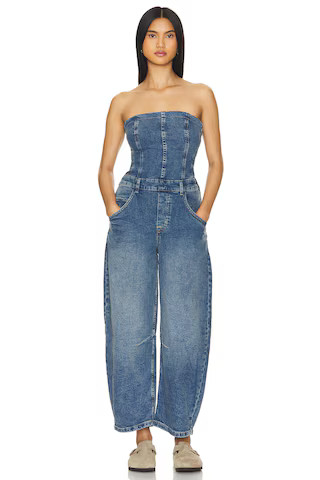 Free People x We The Free Je Suis Pret Barrel Jumpsuit in Petit Blue from Revolve.com | Revolve Clothing (Global)
