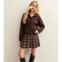 Women's Brown Ribbed Knit Collared Button Through Cardigan New Look | New Look (UK)