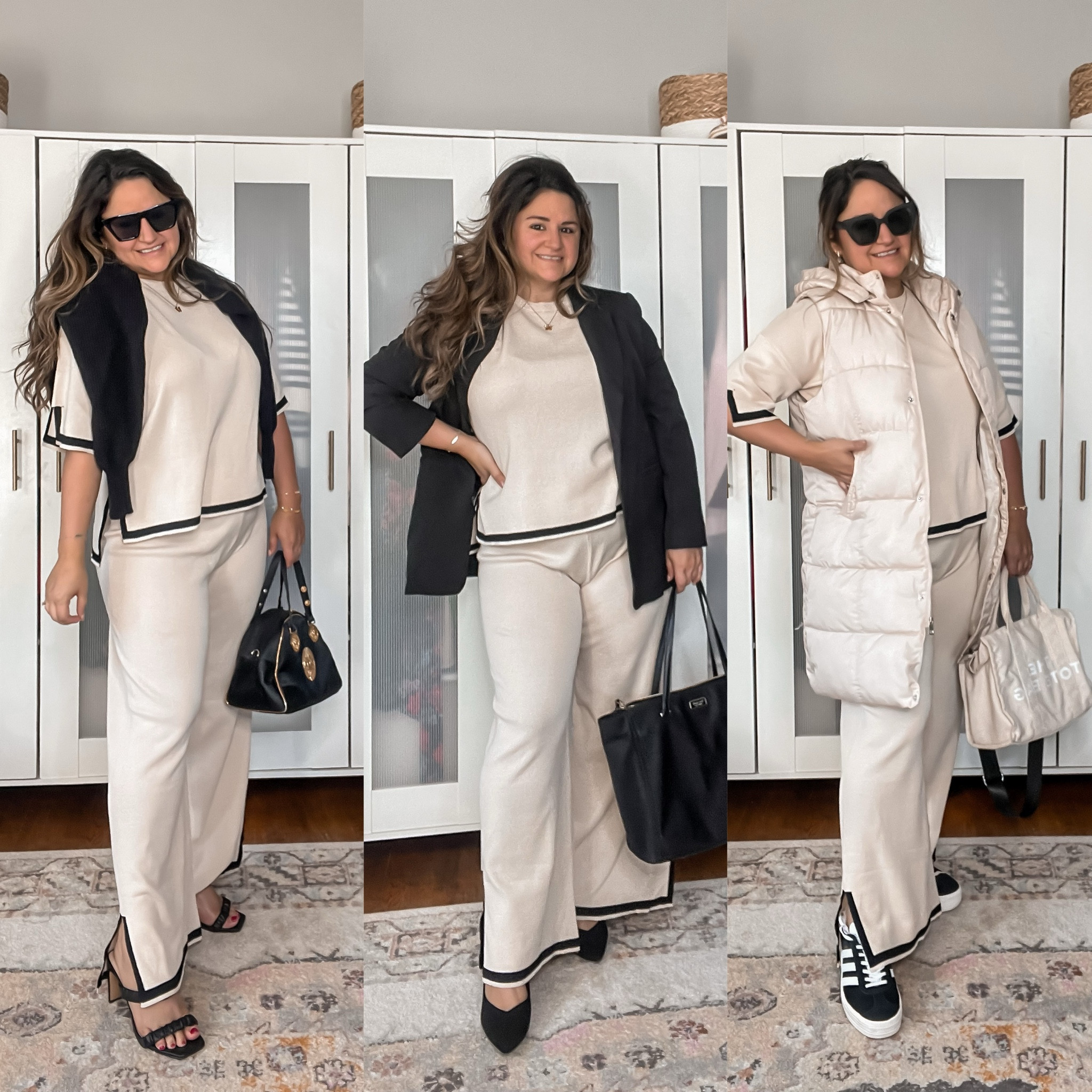 The two piece set with sweater and knit trousers that you’re seeing all over is on sale!!

I’ve paired with a long puffer vest, a black blazer, and a black sweater, with black pumps and platform sneakers to give you ideas for how to style this trending set!

Midsize
Curvy
Travel outfit
Work outfit
Chic outfit
Amazon set
Amazon find 
Sunglasses
Work bag 

#LTKworkwear #LTKxPrime #LTKmidsize