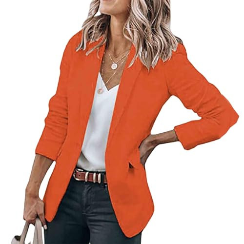 Womens Blazers Casual One Button Blazer Dressy Suit Jackets Long Sleeve Open Front Blazer with Pockets Fall Outfits C-Orange | Amazon (US)