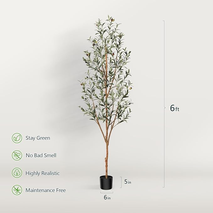 Kazeila Artificial Olive Tree 6FT Tall Faux Silk Plant for Home Office Decor Indoor Fake Potted T... | Amazon (US)