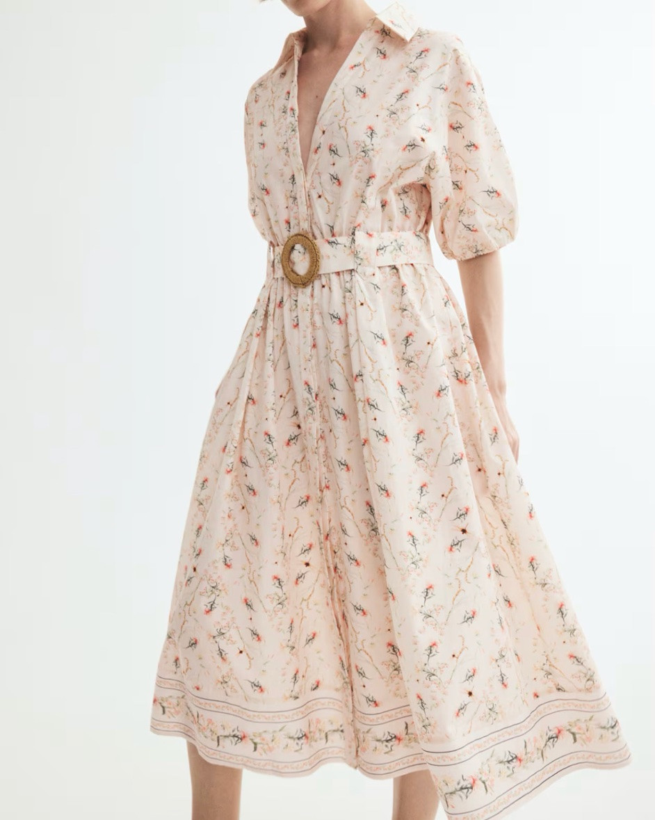 Blush pink floral puff sleeve midi shirt dress

#LTKSeasonal