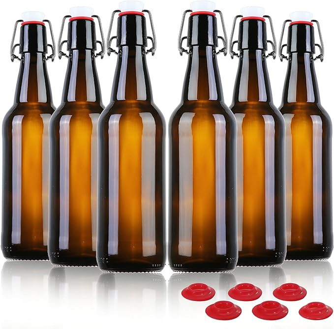 YEBODA 16 oz Amber Glass Beer Bottles for Home Brewing with Flip Caps, Case of 6 | Amazon (US)