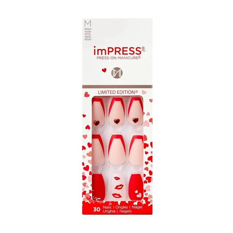 Kiss Impress Favorite One Press on Nails Valentine's Day, Chrome,Red, 30 Count Pack of 1 | Walmart (US)