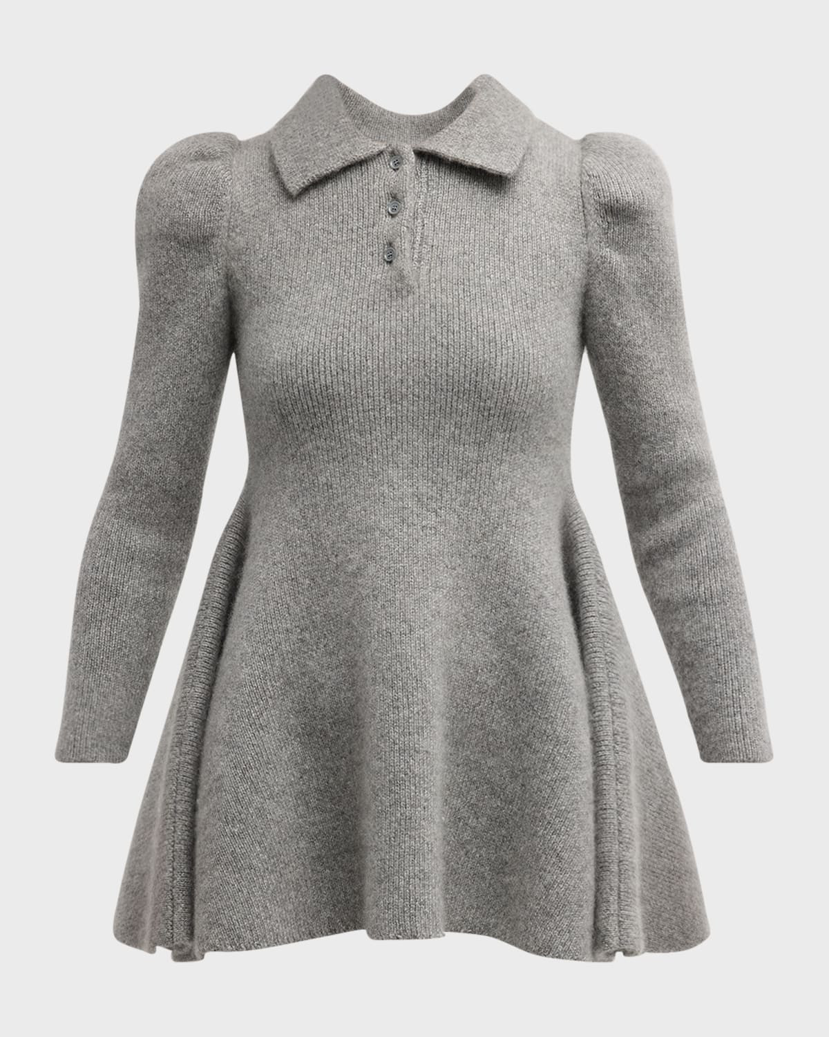 Long-Sleeve Cashmere Knit Mini Polo Dress | Neiman Marcus