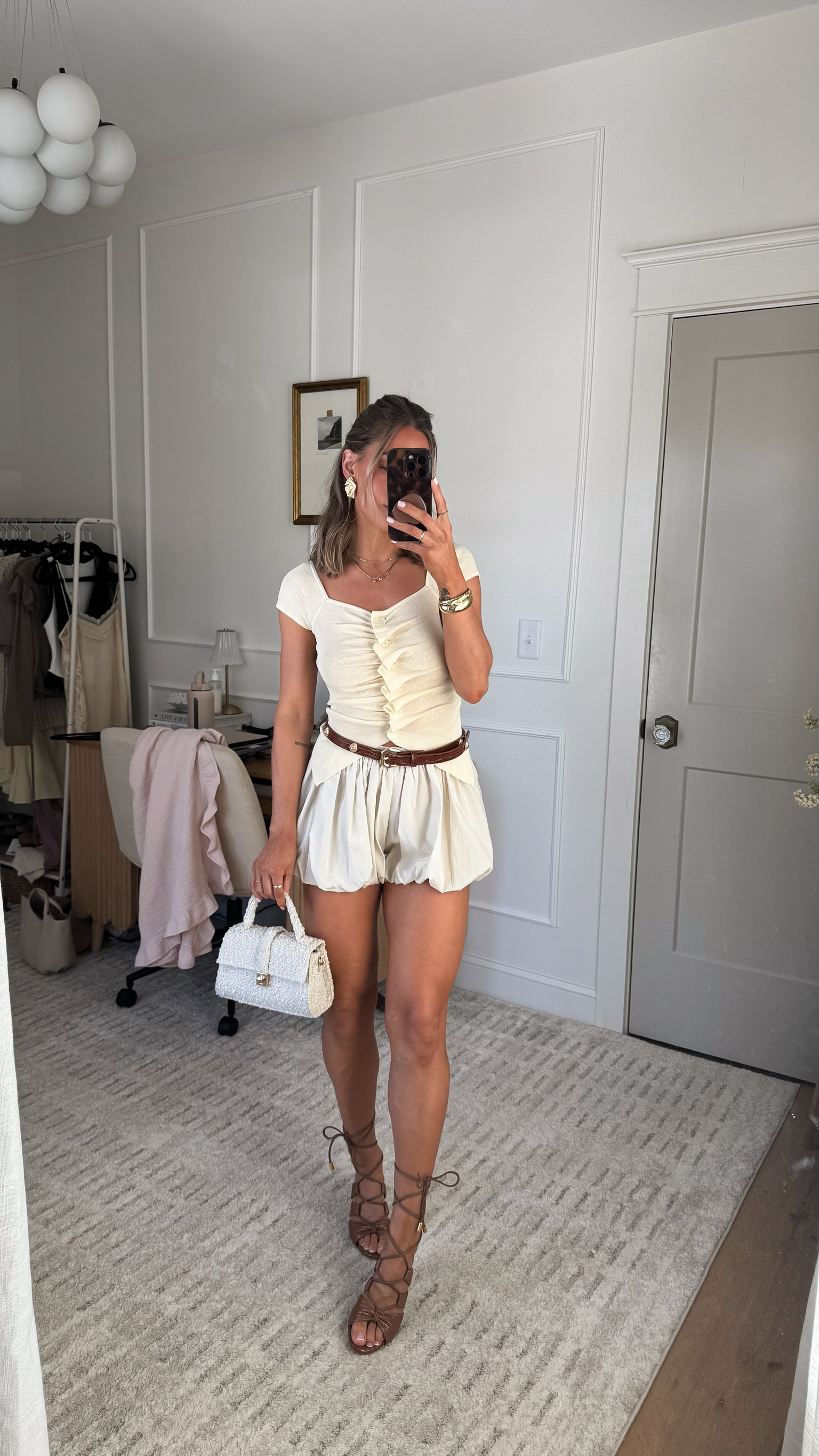 Girly OOTD. Paired these bubble shorts with a ruched shirt! Wearing an xs in both. 

Purse is old from H&M but will link other cute options!

Butter Yellow Top 

 

#LTKSeasonal #LTKFindsUnder100 #LTKStyleTip