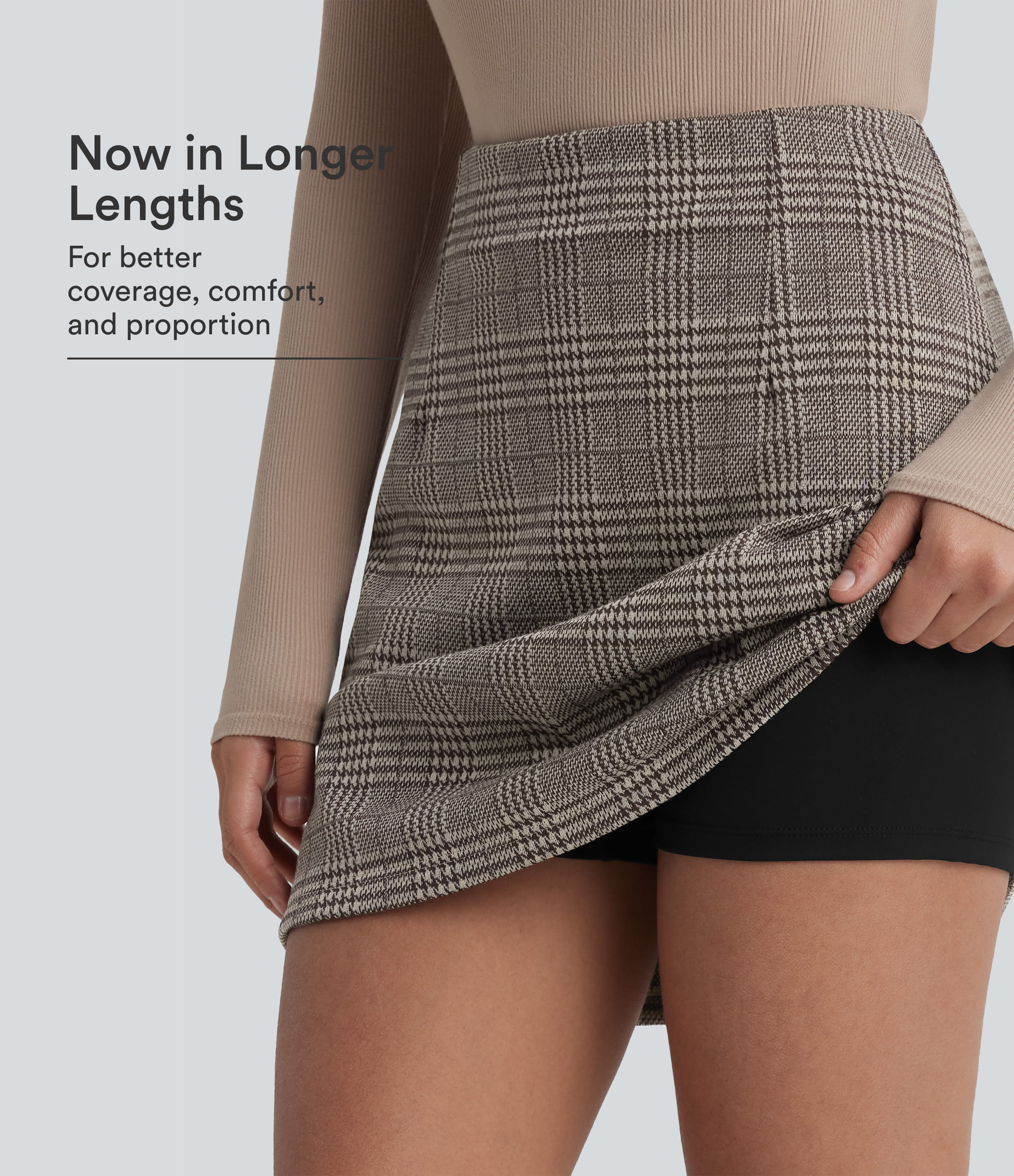 High Waisted 2-in-1 Houndstooth Plaid Mini Work Skirt-Longer Length | HALARA