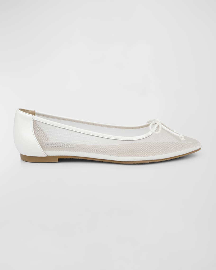 Badgley Mischka Cam Mesh Leather Bow Ballerina Flats | Neiman Marcus