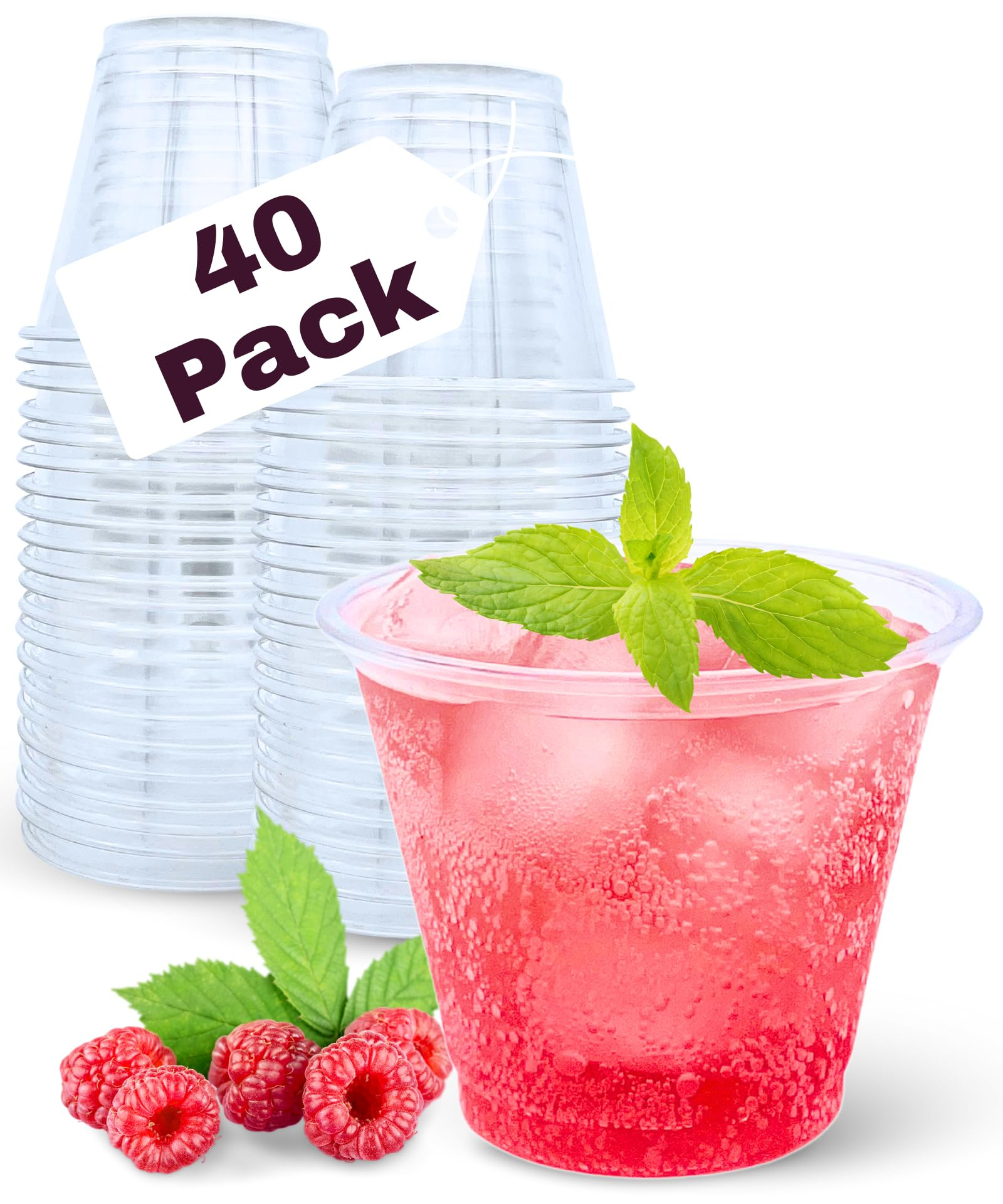 Aatriet 40 Pack 9 oz Clear Plastic Cups, 9oz Clear Disposable Punch Cups Wine Glasses, Sturdy Rec... | Amazon (US)