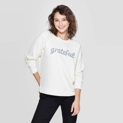 Women's Grateful Long Sleeve Sweatshirt - Grayson Threads (Juniors') - Light Beige | Target