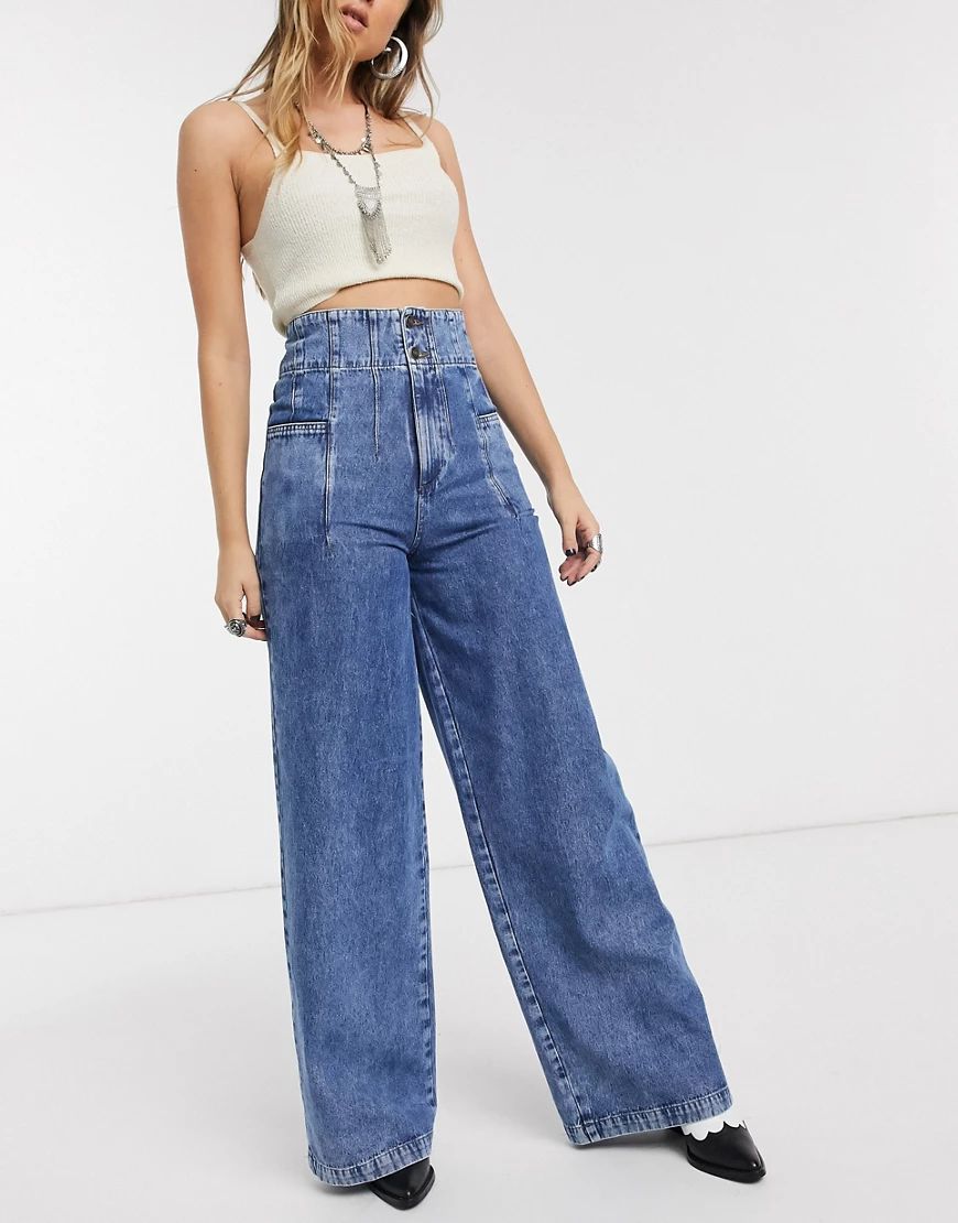 We The Free by Free People Midnight City high waist wide leg jeans in blue | ASOS (Global)