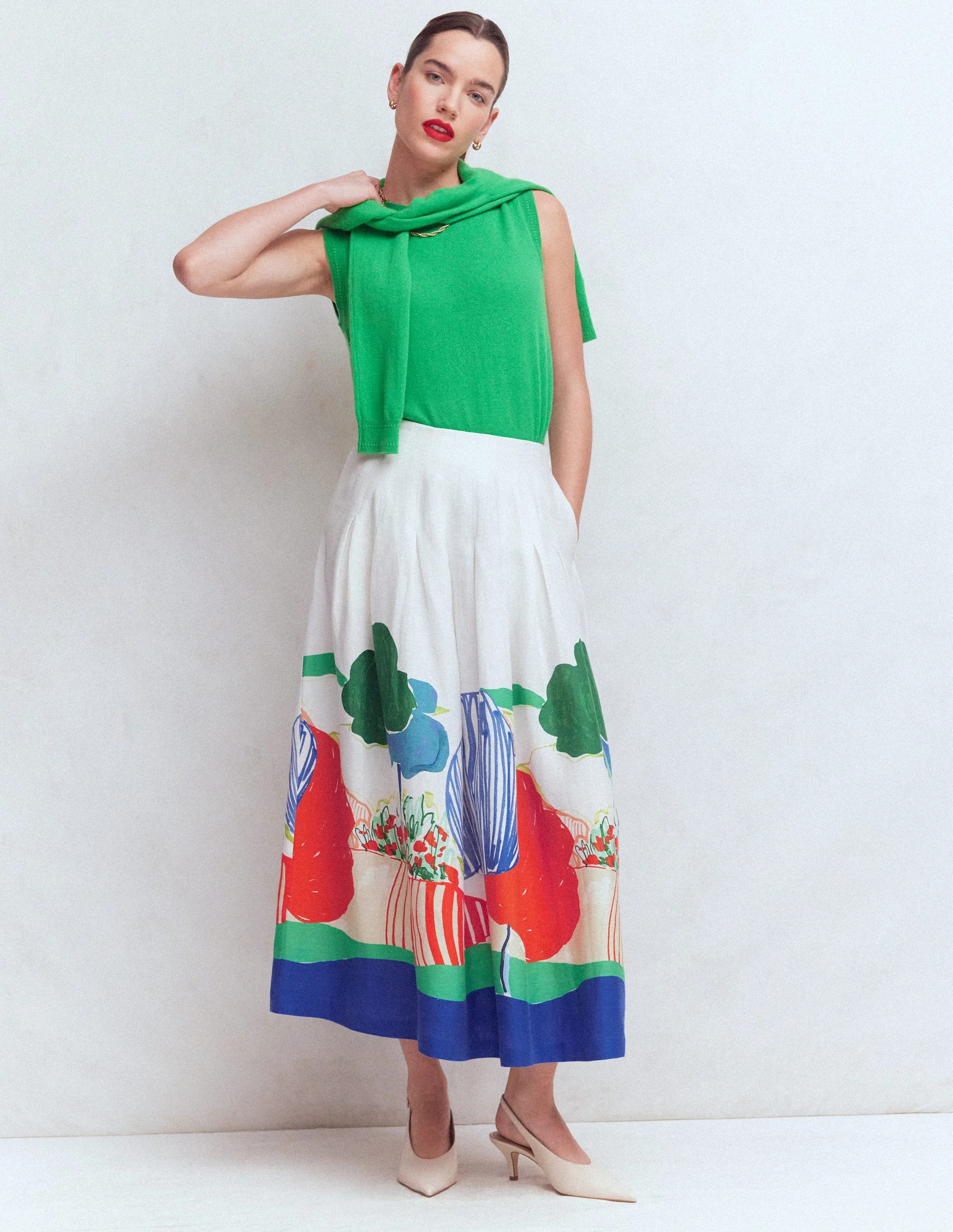 Valentina Linen Skirt-Multi, Abstract Valley | Boden (US)