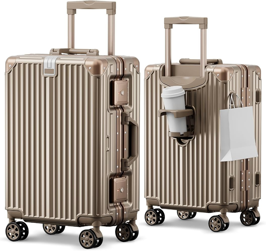 Carry on Luggage Aluminium Frame with Cup Holder, 20 Inch Zipperless Luggage with Spinner Wheels,... | Amazon (US)