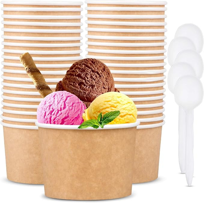 Promora 12oz Paper Ice Cream Cups Disposable 50 Count + Spoons, Bowls for Hot Soup/Dessert with S... | Amazon (US)