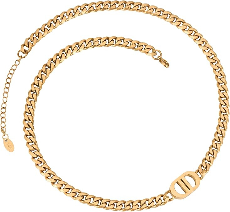 CG&KYGG Womens 18K Real Gold Plated Initial Necklace Choker with Double D Letter, 6mm 316L Stainl... | Amazon (US)