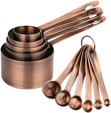 Measuring Cups and Spoons Set, Copper Measuring Cups and Spoons Set for Kitchen & Baking, Stainle... | Amazon (US)