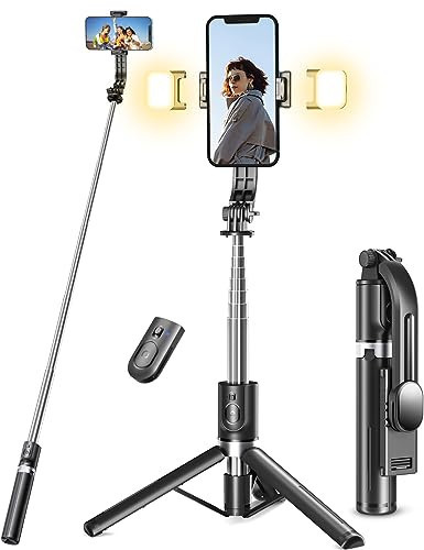 Selfie Stick Stativ mit 2 Fülllicht, Verbessertem Stabil Handy Stative mit Abnehmbarer Fernbedienung, 114cm Stativ für Smartphone Kompatibel mit iPhone Samsung & Android Smartphones | Amazon (DE)