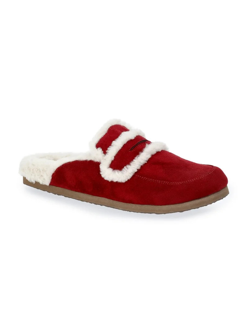 Time and Tru Women's Faux Shearling Slide On Loafers | Walmart (US)
