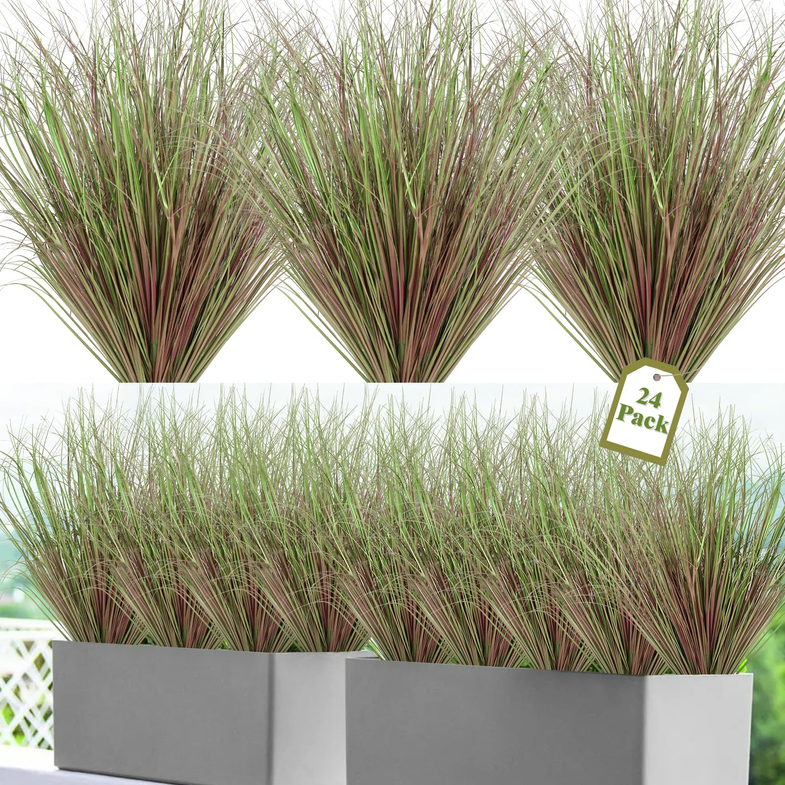 24 Bundles Artificial Grass Plants Outdoor 20 Inch Tall Fake Shrubs Wheat Grass UV Resistant Gree... | Amazon (US)