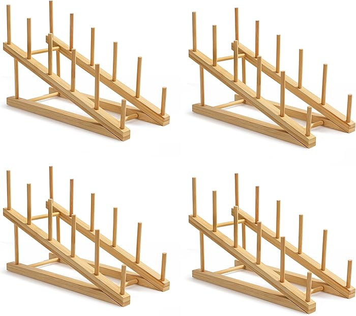 HBlife Bamboo Wooden Dish Drying Rack, 4 PCS Plate/Dish/Book/File/Bowl/Cup/Cutting Board/Pot Lid ... | Amazon (US)
